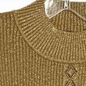 Kasper Metallic Gold Cowl Neck Short Sleeve Knit Sweater VTG Y2K L